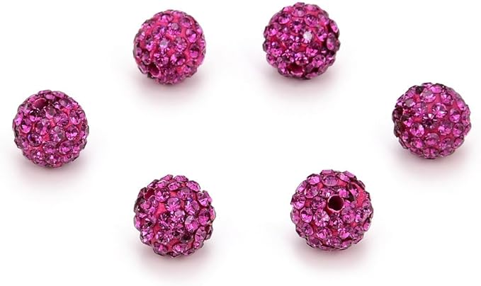 25pcs Adabele Grade A Suncatcher Crystal Rhinestone Pave Loose Beads 8mm Fuchsia Pink Polymer Clay Disco Ball Spacers Compatible with Shamballa All Craft Jewelry Making DB8-22