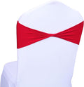 MDS Pack of 100 Spandex Chair Sashes Bows Elastic Stretch Dining Chair Bands Ties Without Slider Buckle Universal fits for Wedding Baby Shower Birthday Party Banquet Event Decoration - Red