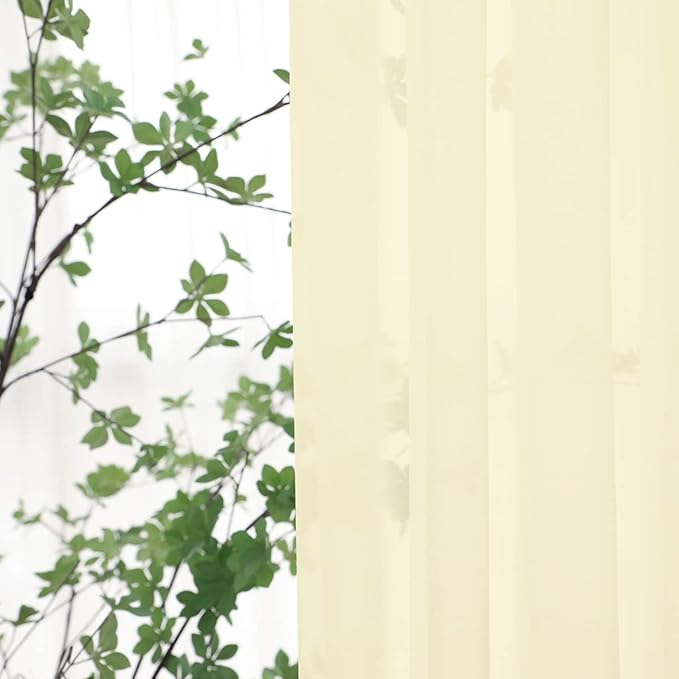 Window Light Yellow Sheer Curtains 130 Inches Long 2 Panels Sheer Curtain Basic Rod Pocket Panel for Bedroom Children Living Room Yard Kitchen (Light Yellow, 52" W x 130" L | 2 pcs)