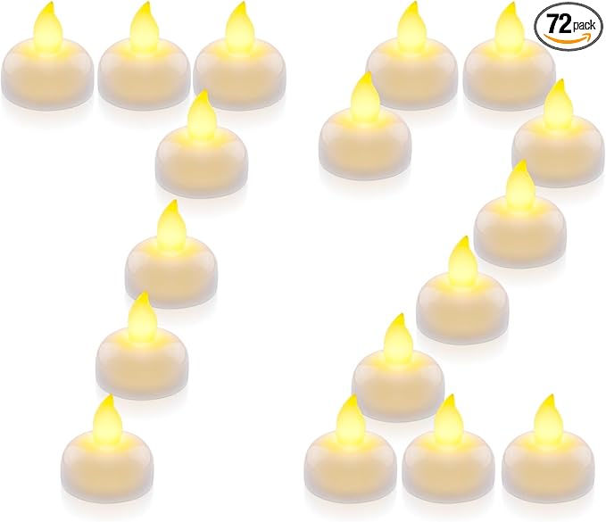 Homemory 72 Pack Waterproof Flameless Floating Tealights, Battery Flickering LED Tea Lights Candles - Wedding, Party, Centerpiece, Pool & SPA (Warm White)