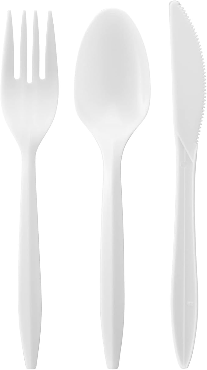 Plastic Spoons and Cutlery Variety Pack, 1,000 Count, White, Medium Weight