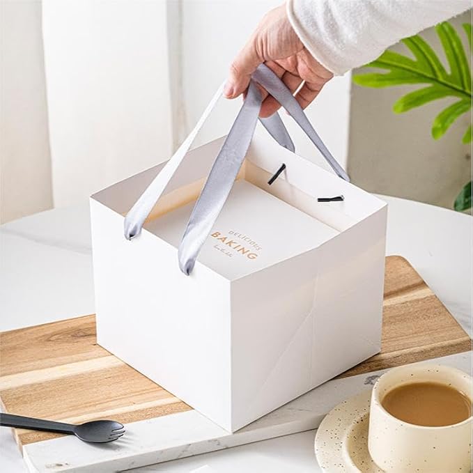 Gift Bags 10 Pack 10x10 Inch White Square Bottom Paper with Handles