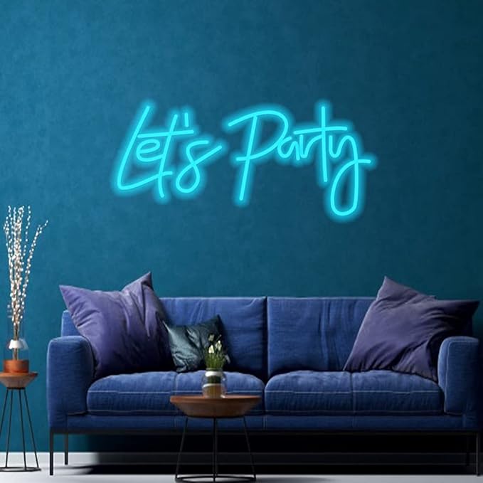 Lighted Neon Sign 18 x 8.3 Inch USB Powered Acrylic Wall Art in Lets Party Blue