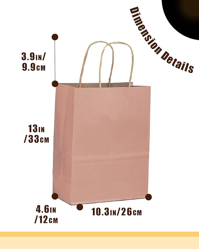 Gift Bags with Handles, 100 Pack Dusty Pink Kraft Paper Party Bags