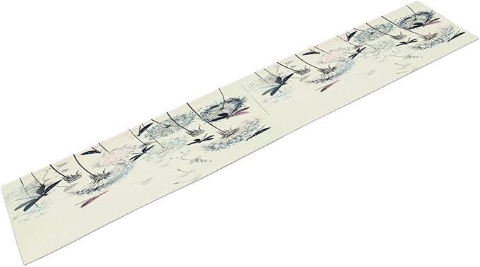 Dandelion Table Runner,Nature Rustic Dragonfly Teal Blue Floral Pattern Print Burlap Tablecloth for Hotel Indoors Outdoor Dining Room Kitchen Table Decor, 13x70in