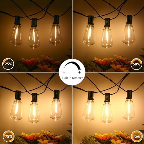 Outdoor String Lights 100FT with Remote, Dimmable 3-Color LED Patio Lights