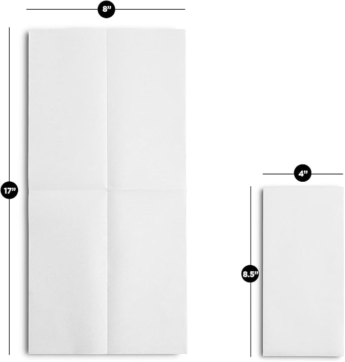 Disposable Napkins - White Linen-Feel Paper Guest Towels, 1-Ply, 8 x 17 Inch