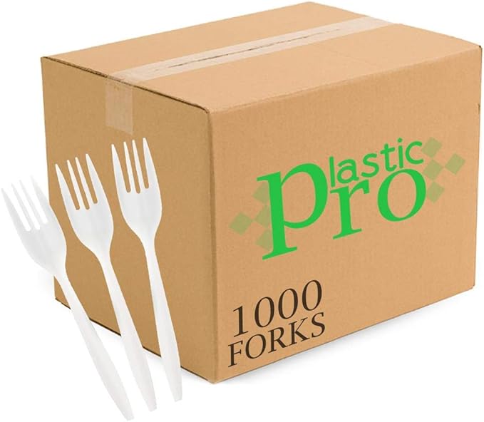 Disposable White Plastic Forks, 1000 Count, Medium Weight