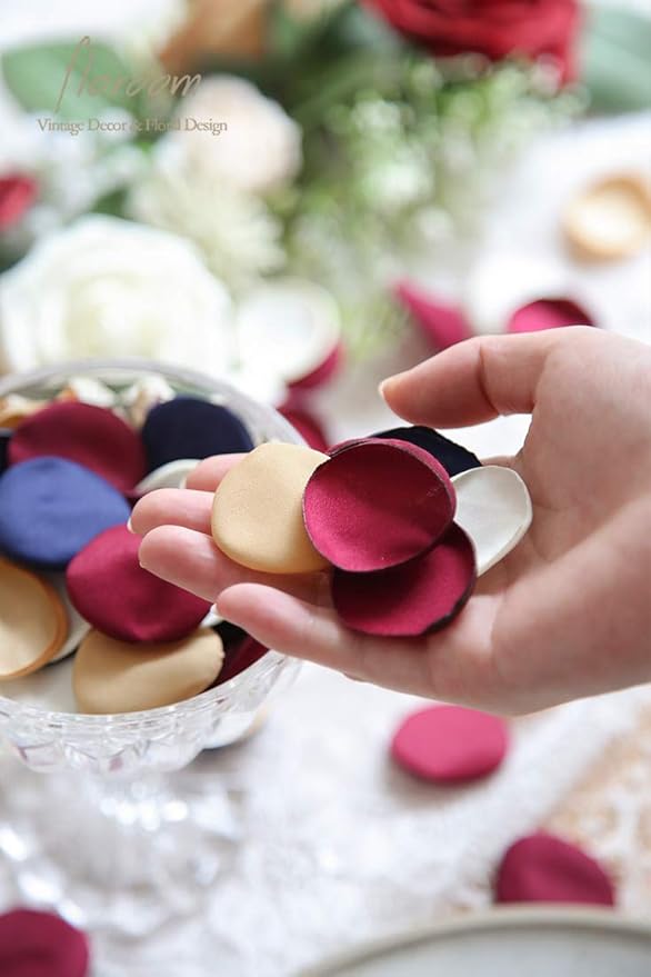 Floroom 500pcs Rose Petals Burgundy Navy Faux Silk Flower Petals for Wedding Flower Girl Basket Aisle Runner Scatter Dinner Table Centerpieces Party Confetti Bridal Shower Romantic Night Decoration