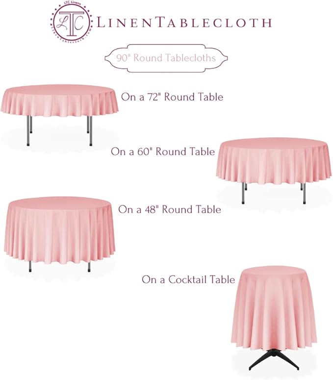 LTC LINENS 5 Pack 90 Inch Round Tablecloth Black - Wrinkle Resistant Round Table Cloth - Washable Polyester Fabric Table Cover for Party