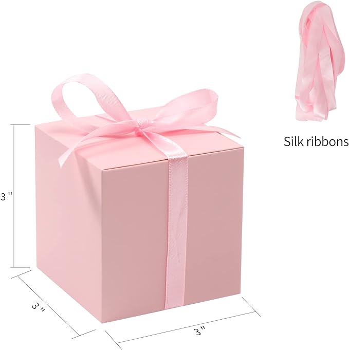 COTOPHER 60pcs Small Gift Boxes, Favor Boxes 2x2x2 inches Paper Gift Boxes with Ribbons Candy Box for Wedding Favors Baby Shower Bridal Shower Birthday Party (60pcs 2x2x2, Pink)