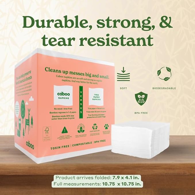 Disposable Napkins, Tree-Free Viscose, 1-Ply, 4 Packs of 250 Sheets