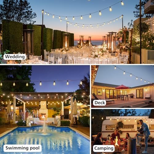 Outdoor String Lights 100FT with Remote, Dimmable 3-Color LED Patio Lights