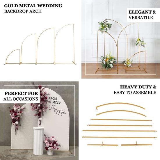Background Support Equipment, 8ft Gold Metal Wedding Arch