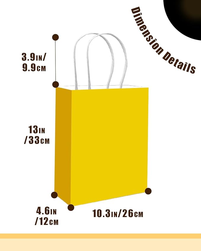 Gift Bags with Handles, Bright Yellow Paper, 100 Pack