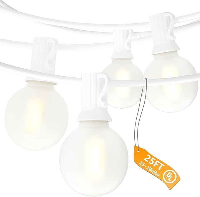 String Lights, 25 ft G40 LED Outdoor Patio Lights with 27 Frosted White Bulbs