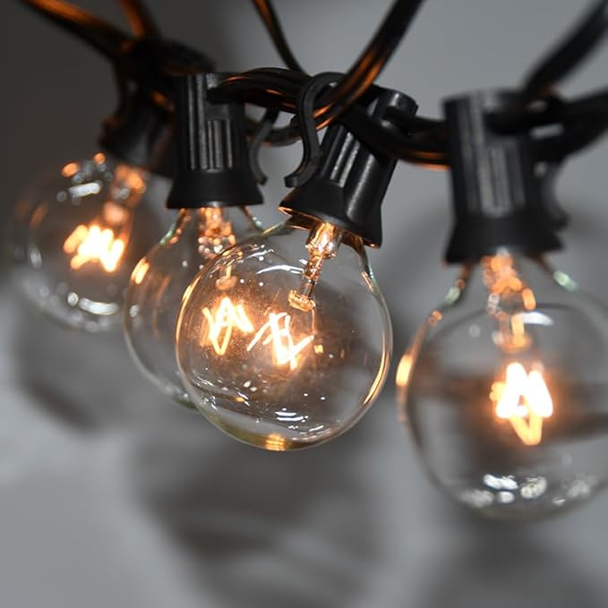 String Lights 100 Ft Outdoor Warm White G40 Bulbs with Spares