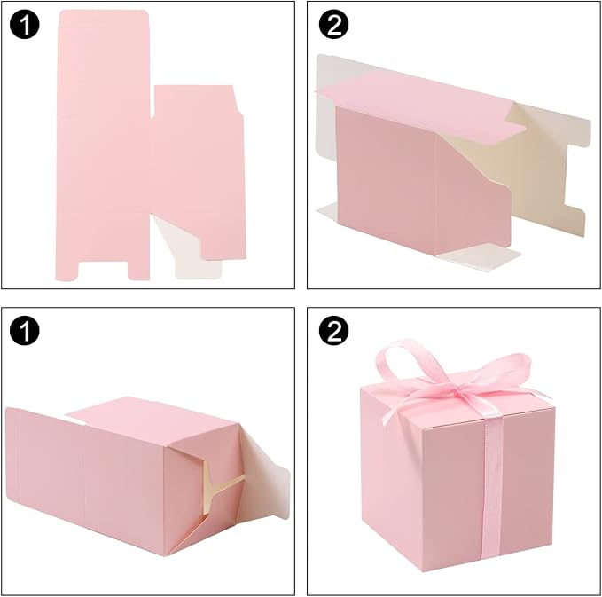 COTOPHER 60pcs Wedding Favor Boxes, Paper Gift Boxes 3x3x3 Inches Small Gift Boxes with Ribbons Small Boxes for Gifts, Crafting, Cupcake, Candy, Bridesmaid Proposal Boxes