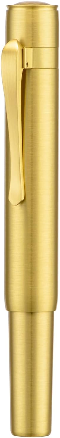 Hongdian M2 Mini Brass Fountain Pen with Bent Nib, Sleek Shape Short Pocket Travel Pen (Glossy Brass)