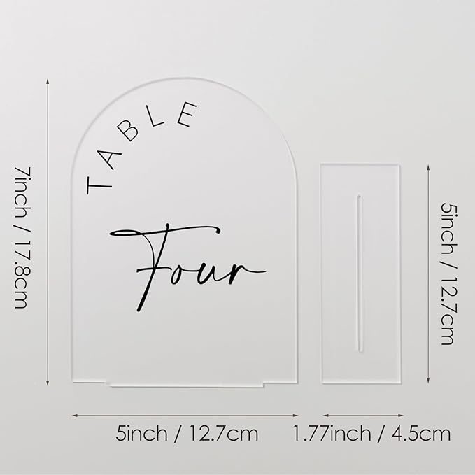 Table Number Signs 1-10, Frosted Acrylic Arch with Stands, 5x7 Inch