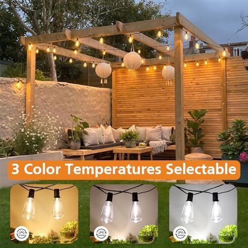 Outdoor String Lights 100FT with Remote, Dimmable 3-Color LED Patio Lights
