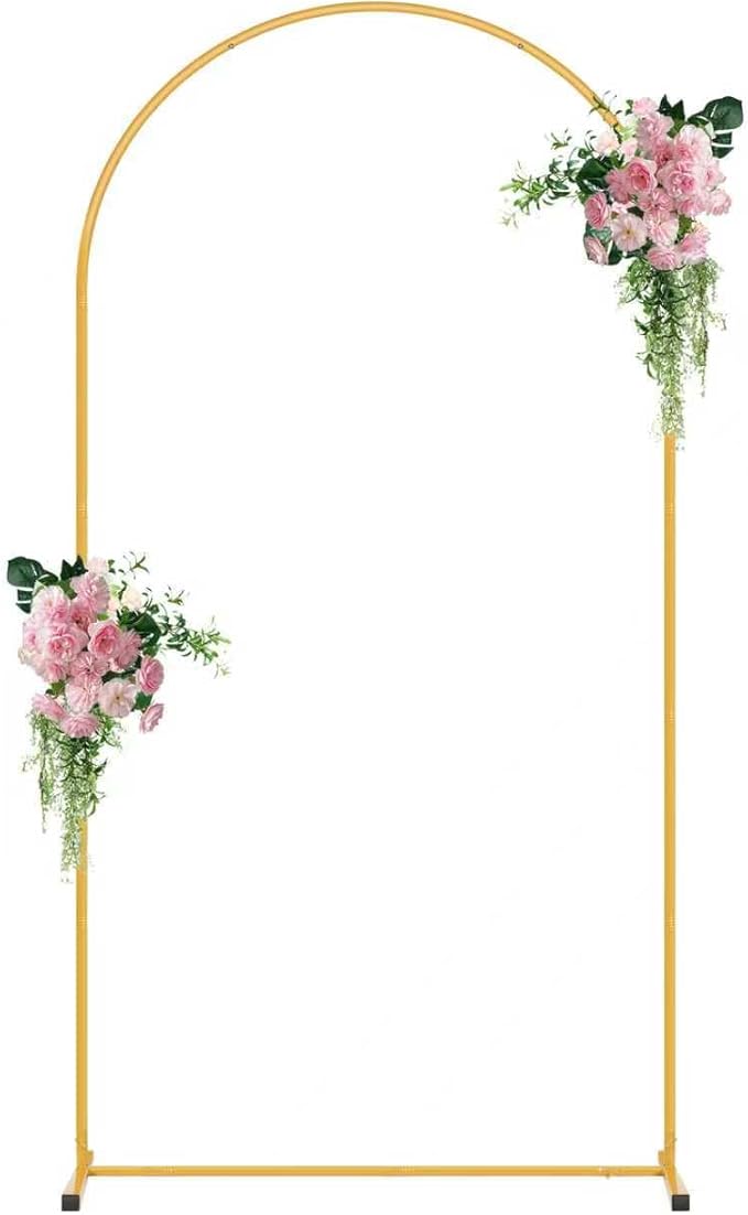 Arch Backdrop Stand: 7.2 FT Gold Metal Frame with Round Tubes