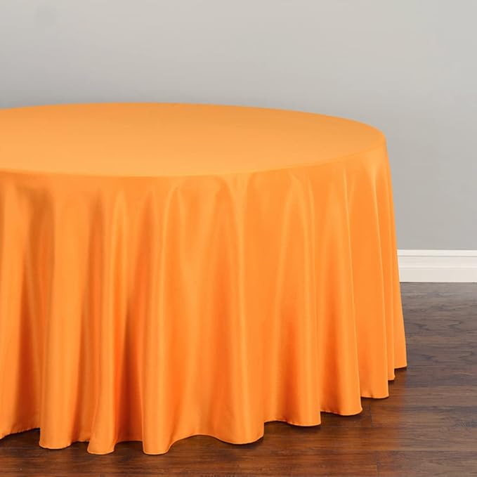LTC LINENS Orange Round Tablecloth - 132 Inch Round Tablecloth, Large Party Table Cloth, Wrinkle Resistant, Washable Polyester Fabric Table Cover Linens for Wedding, Party, Banquet