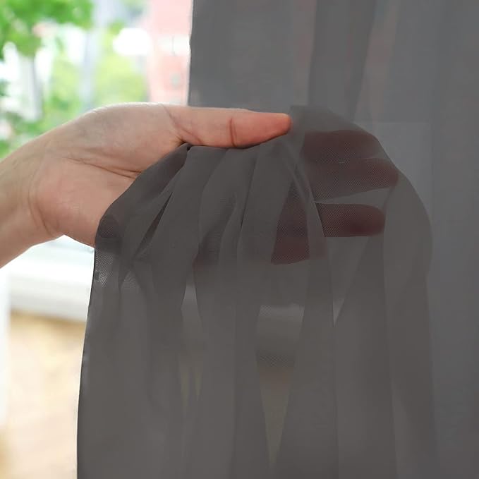 Window Dark Grey Sheer Curtains 60 Inches Width 145 Inches Long 2 Panels Sheer Curtain Clear Curtains Basic Rod Pocket Panel for Home Living Room Bedroom Kids Room Yard Patio Parlor Sliding