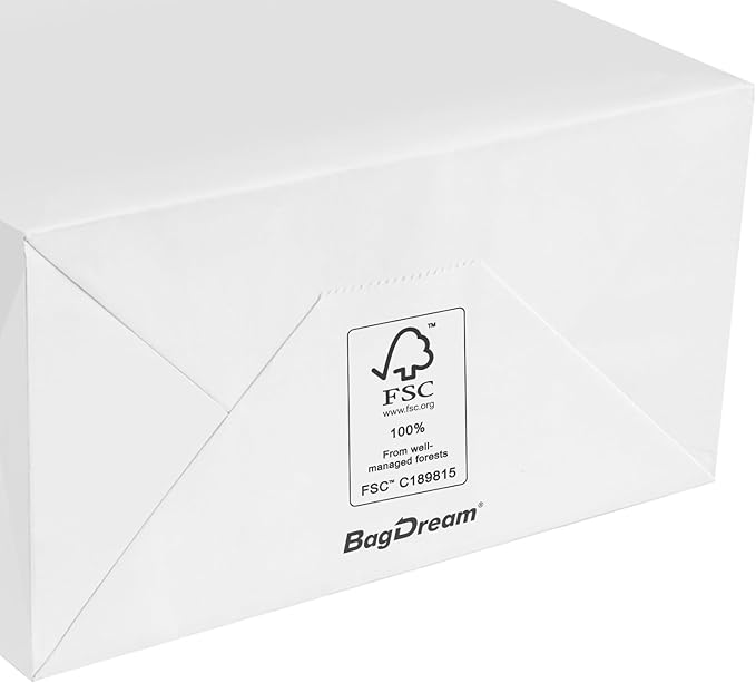 Gift Bags, 10x5x13 Inch White Kraft Paper Bags with Handles, 100 Count