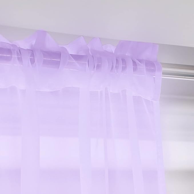 Window Purple Sheer Curtains 90 Inches Long 2 Panels Sheer Curtain Basic Rod Pocket Panel for Bedroom Children Living Room Yard Kitchen (Purple, 52" W x 90" L | 2 pcs)