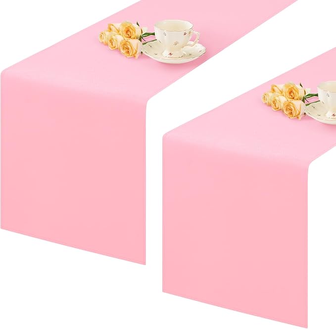 2 Pack Pink Small Short Table Runner 12 x 48 Inch Solid Color Runners Coffee Table Dresser for Daily Party Home Decoration
