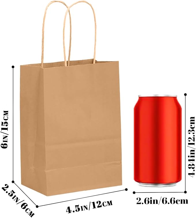 qiqee 30-Packs Brown Gift Bags with Handles Bulk 4.5"x2.5"x6" Mini Size Party Paper Bags