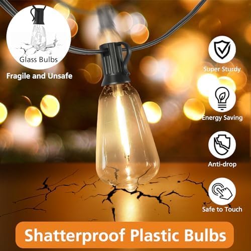 Outdoor String Lights 100FT with Remote, Dimmable 3-Color LED Patio Lights