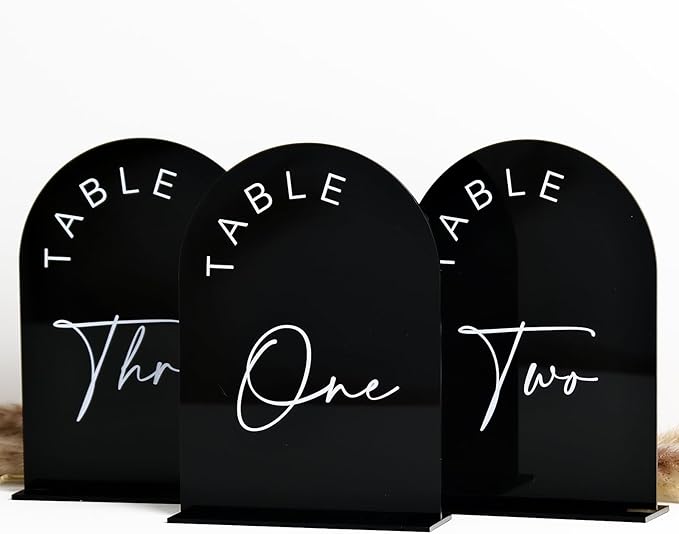 Place Card Table Numbers 1-20, Black Arch Acrylic, 5x7 Inch