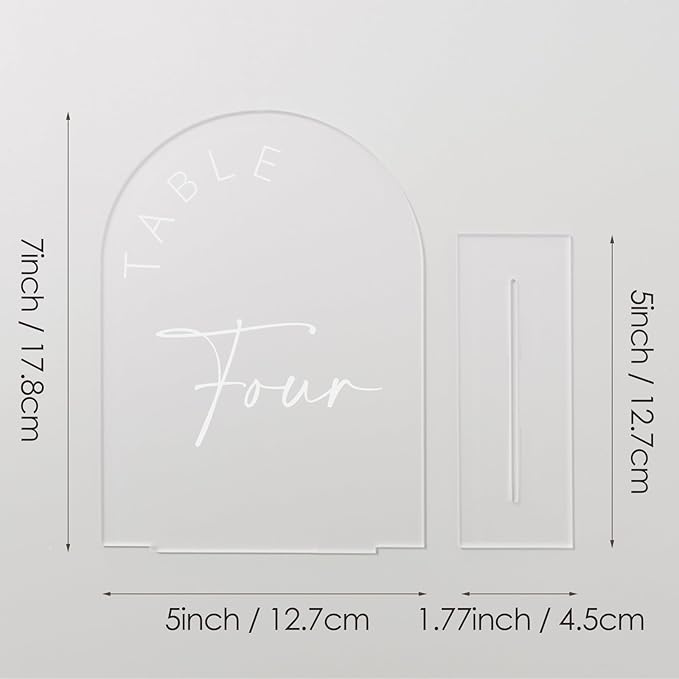 Place Cards: Frosted Acrylic Arch Table Numbers 1-25, 5x7 Inch