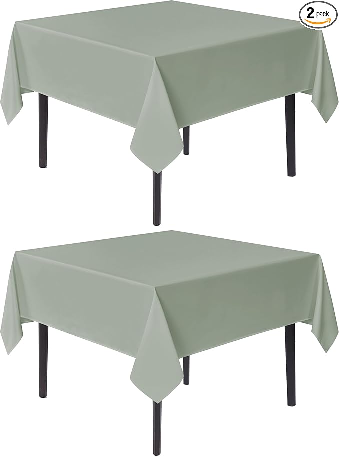 sancua Square Tablecloths 70x70 Inch, 2 Pack - Sage Green Fabric Table Cloth for Square or Round Tables, Washable Polyester Table Cover for Outdoor Party, Birthday, Decorative Display Tables