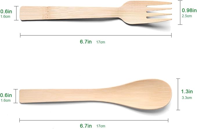 Bamboo Spoon and Fork Set, 198 Pieces with Napkins, Individually Wrapped