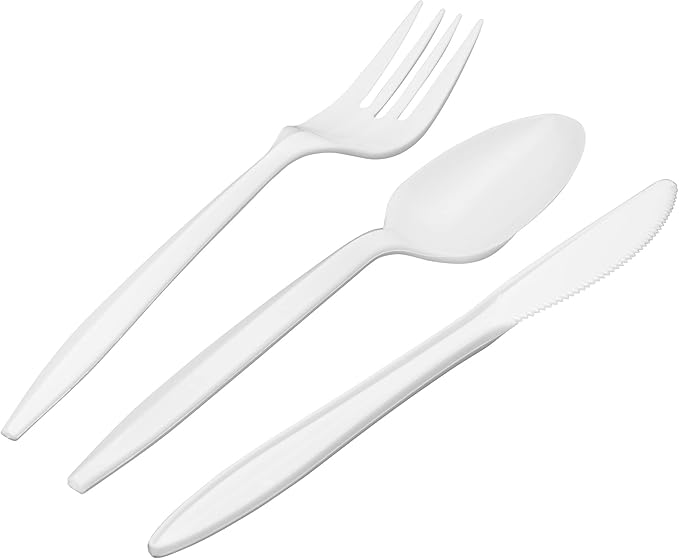 Plastic Spoons and Cutlery Variety Pack, 1,000 Count, White, Medium Weight