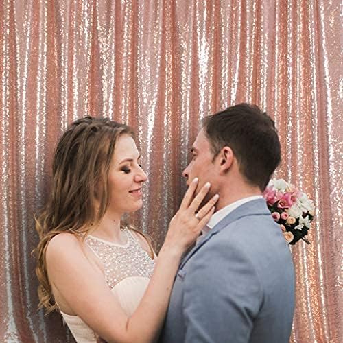 Poise3EHome 6Ft x 6Ft Rose Gold Sequin Backdrop Curtain, Glitter Thick Satin Background Drapes, Sparkly Opaque Photography Curtain, Sequence Xmas Thanksgiving Backdrop for Wedding Party Decor