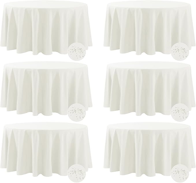 Tablecloths: Round Ivory Waterproof Polyester, 70 to 132 Inch