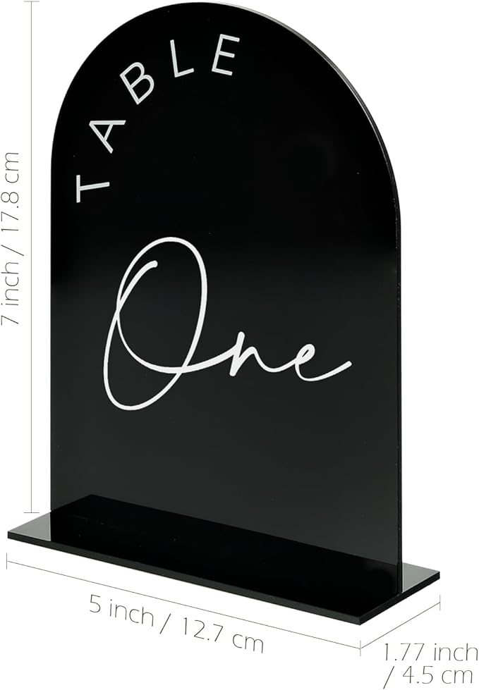 Place Card Table Numbers 1-20, Black Arch Acrylic, 5x7 Inch
