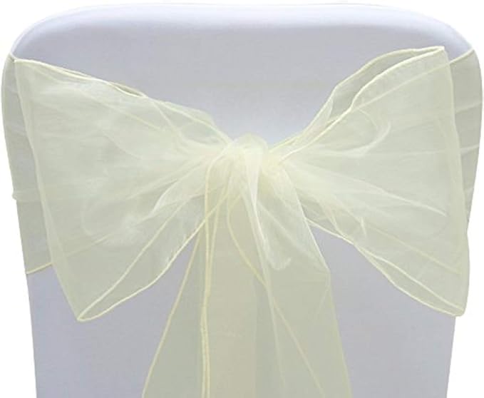 Chair Sashes 25 Pack, Ivory Shimmering Organza, 6.5 x 108 Inch