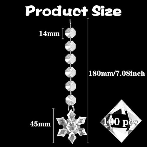 100 Pack Hanging Crystals - Clear Acrylic Prisms Pendant Ornaments for Christmas Tree, Centerpieces, Chandelier, Window & Home Decor, Ideal for Weddings, Parties Decorations (Snowflake)