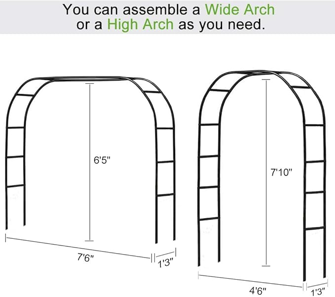 Arbor Garden Arch in Black Metal, Wide or High Setup
