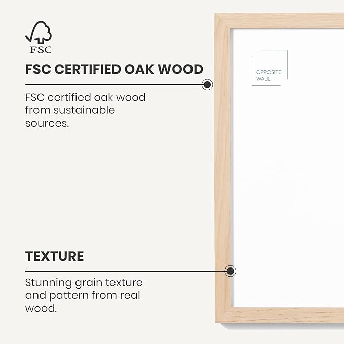 Opposite Wall - 9x12 in - Natural Solid Oak Wood Picture Frame - Lightweight, Versatile & Shatterproof - Wall Hanging Poster or Photo Frame - Wall Decor for Office, Gallery & Home