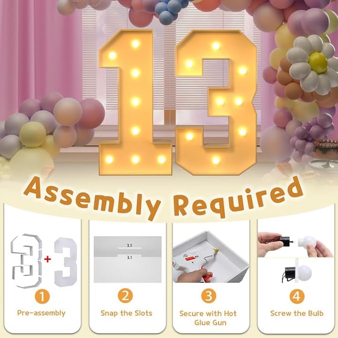 Event Party Supplies: 3-Foot Light Up Marquee Numbers with Foam Board Frames