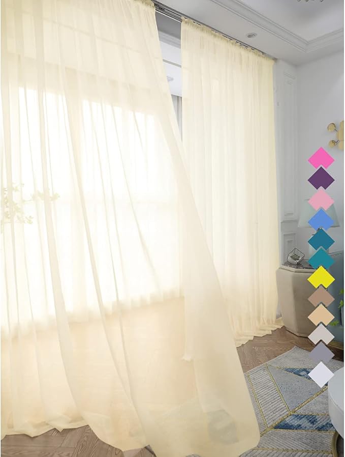 Window Light Yellow Sheer Curtains 48 Inches Width 72 Inches Long 2 Panels Sheer Curtain Clear Curtains Basic Rod Pocket Panel for Home Living Room Bedroom Kids Room Yard Patio Parlor Sliding