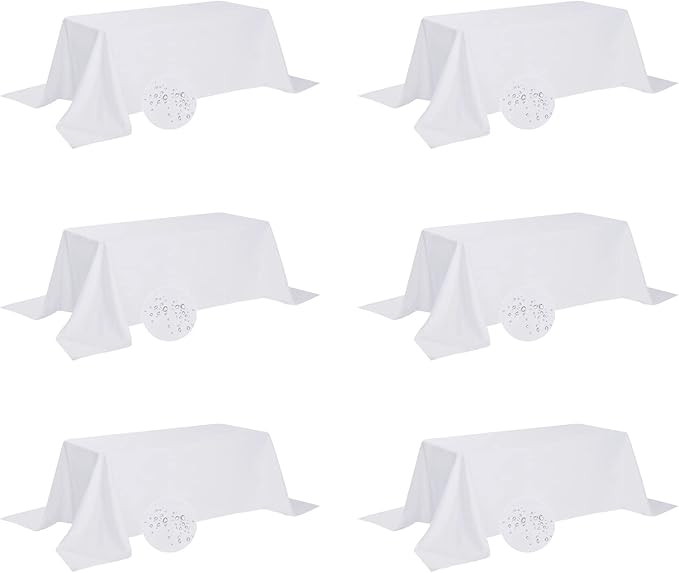 Tablecloths 2-Pack, White Waterproof Polyester in Rectangle, Round and Square