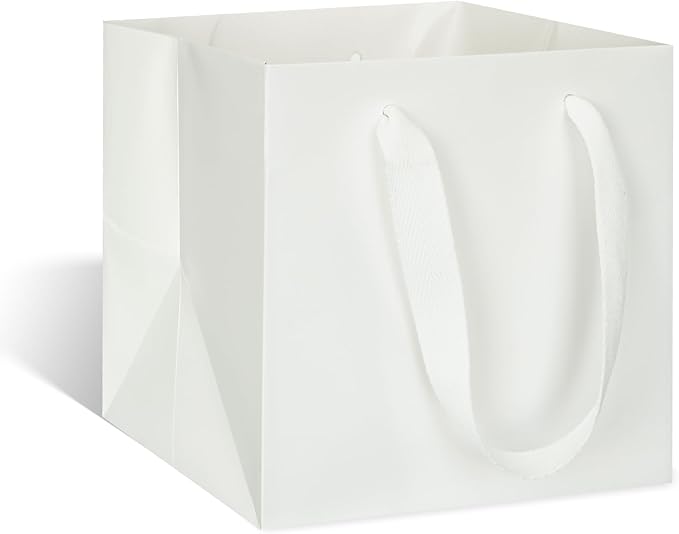 Gift Bags 12-Inch White Square Bottom Pack of 10 with Handles