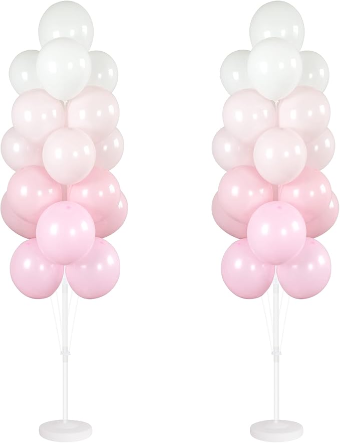 Balloon Column Stand Kit, 2 Stands with 38 Balloons, Pink and White